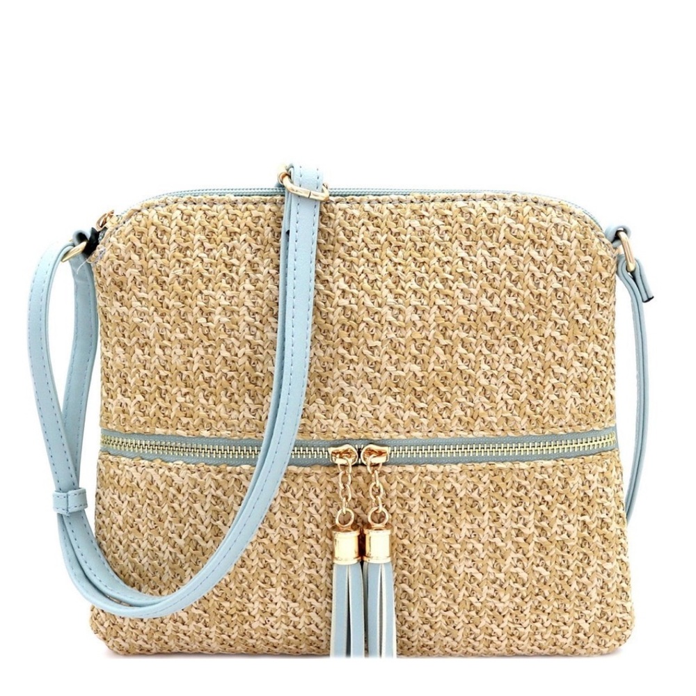 Meson Front Pocket Knitted‎ Tassel Straw Cross Body